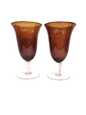 Artland Iris Amber Iced Tea Goblet 2 Hand-Blown Glass Seeded Bubbles Clear Stem